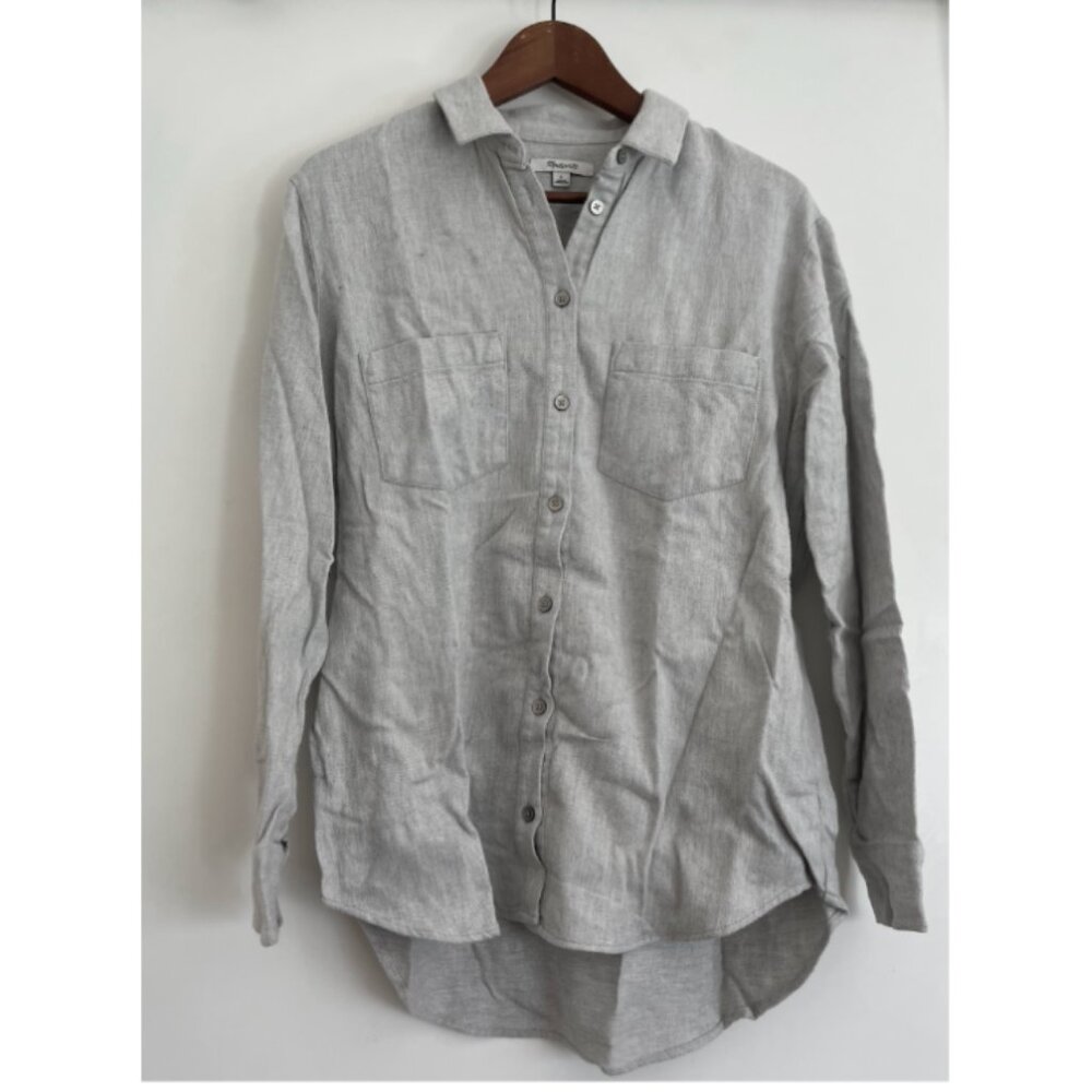 Madewell Heather Grey Flannel Button-Down Shirt | Size S